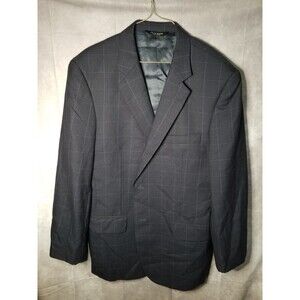 Jos. A. Bank 44R 2 Button Blue Plaid Suit Jacket Blazer Sport Coat 100% Wool